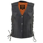Milwaukee Leather ML1296 Women’s Black Leather Side Laced Motorcycle Vest w/ Reflective Tribal - Image 13