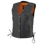 Milwaukee Leather ML1296 Women’s Black Leather Side Laced Motorcycle Vest w/ Reflective Tribal - Image 11