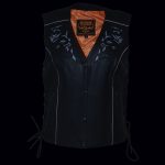 Milwaukee Leather ML1296 Women’s Black Leather Side Laced Motorcycle Vest w/ Reflective Tribal - Image 9