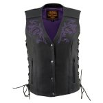 Milwaukee Leather ML1296 Women’s Black/Purple Leather Side Laced Motorcycle Vest w/ Reflective Tribal - Image 9