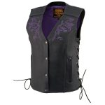 Milwaukee Leather ML1296 Women’s Black/Purple Leather Side Laced Motorcycle Vest w/ Reflective Tribal - Image 7