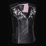 Milwaukee Leather Women’s Black and Pink Leather Tribal Side Lace Motorcycle Rider Vest- w/ Reflective Piping ML1296 - Image 4
