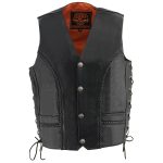 Milwaukee Leather ML1359 Men’s Black Premium Leather Side Lace Motorcycle Rider Vest w/ Buffalo Nickel Snaps Closure - Image 7