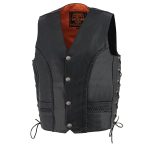 Milwaukee Leather ML1359 Men’s Black Premium Leather Side Lace Motorcycle Rider Vest w/ Buffalo Nickel Snaps Closure - Image 5