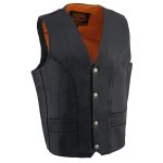 Milwaukee Leather ML1368 Men’s Black Premium Leather V-Neck Motorcycle Rider Vest w/ Buffalo Nickel Snaps Closure - Image 5