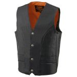 Milwaukee Leather ML1368 Men’s Black Premium Leather V-Neck Motorcycle Rider Vest w/ Buffalo Nickel Snaps Closure - Image 7