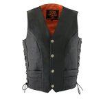 Milwaukee Leather ML1369 Men’s Black Premium Leather Side Lace Motorcycle Rider Vest w/ Buffalo Nickel Snaps Closure - Image 6