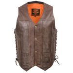 Milwaukee Leather ML1391RT Men’s Retro Brown Leather Vest- 10 Pockets Side Lace 4-Snap V-Neck Motorcycle Rider Vest - Image 11