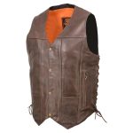 Milwaukee Leather ML1391RT Men’s Retro Brown Leather Vest- 10 Pockets Side Lace 4-Snap V-Neck Motorcycle Rider Vest - Image 10