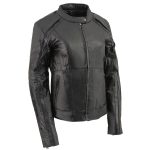 Milwaukee Leather ML1952 Women’s Black ‘Embroidered Wing and Stud Design’ Leather Scooter Jacket