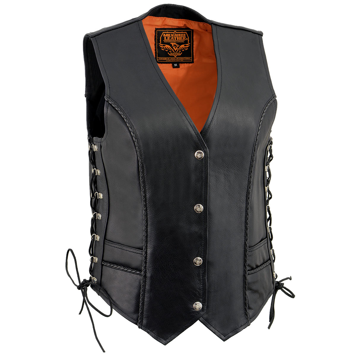 Milwaukee Leather ML2042 Women’s Black Braided Premium Leather Motorcycle Rider Vest w/ Side Laces