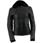 Milwaukee Leather ML2066 Women’s 3/4 Black Leather Hoodie Jacket with Reflective Tribal Design - Image 9