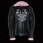 Milwaukee Leather ML2066 Women’s 3/4 Black and Pink Leather Hoodie Jacket with Reflective Tribal Design - Image 4