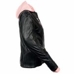 Milwaukee Leather ML2066 Women’s 3/4 Black and Pink Leather Hoodie Jacket with Reflective Tribal Design - Image 7