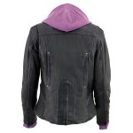 Milwaukee Leather ML2067 Women’s 3/4 Black and Purple Leather Hoodie Jacket with Reflective Tribal Design - Image 2