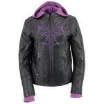 Milwaukee Leather ML2067 Women’s 3/4 Black and Purple Leather Hoodie Jacket with Reflective Tribal Design - Image 9