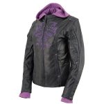 Milwaukee Leather ML2067 Women’s 3/4 Black and Purple Leather Hoodie Jacket with Reflective Tribal Design - Image 11