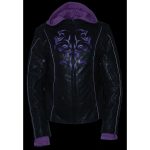 Milwaukee Leather ML2067 Women’s 3/4 Black and Purple Leather Hoodie Jacket with Reflective Tribal Design - Image 6