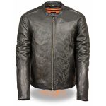 Milwaukee Leather ML2075 Men’s Black Leather Jacket with Reflective Skeleton Bones