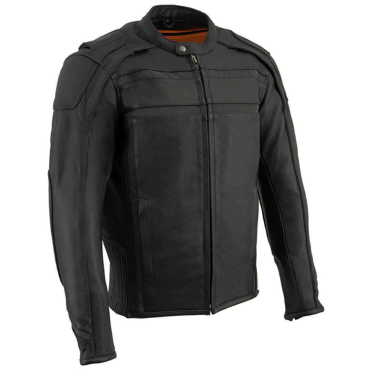 Milwaukee Leather ML2083 Men’s Black Premium Leather Vented Motorcycle Rider Jacket w/ Reflective Piping