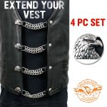 Milwaukee Leather Eagle Head Medallion Vest Extender – Double Chrome Chains Genuine Leather 6.5″ Extension 4-PCS MLA6011SET - Image 3