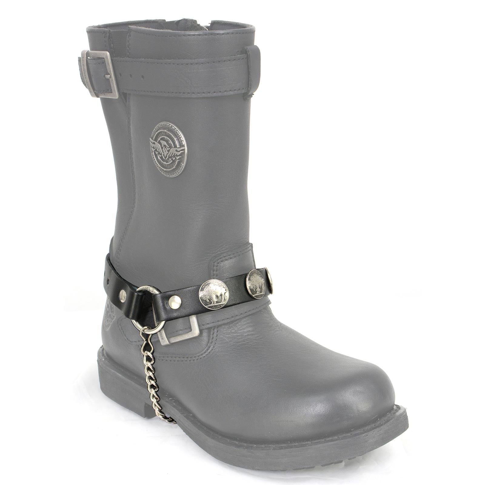 Milwaukee Leather Silver Boot Chain w/ Vintage Buffalo Coin Medallion & Adjustable Strap – MLA3002