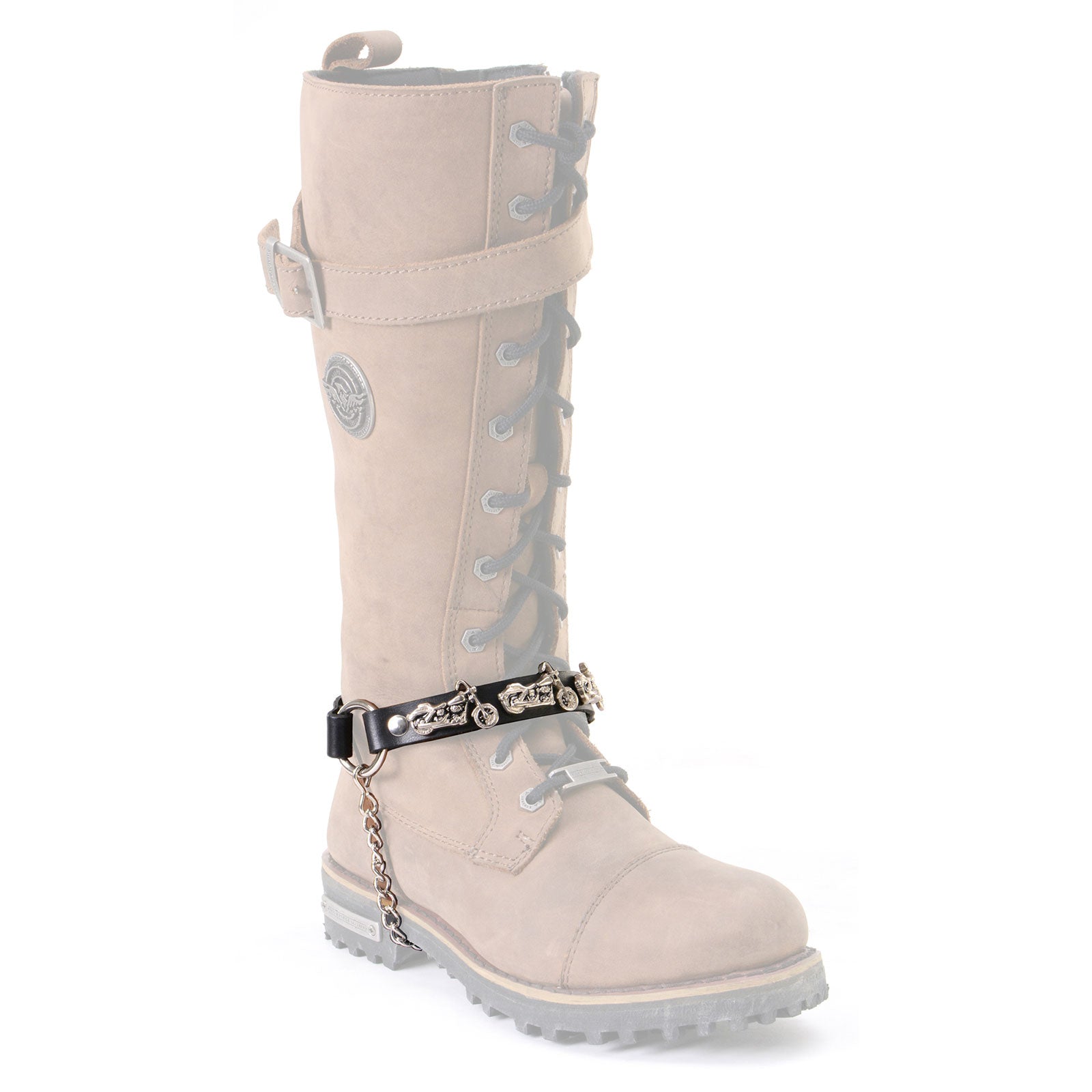 Milwaukee Leather Motorcycle Boot Chain – Silver Chain & Buckle, Motorcycle Medallion Accent – MLA3003