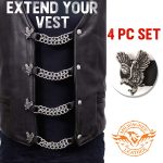Milwaukee Leather Flying Eagle Medallion Vest Extender – Double Chrome Chains Genuine Leather 6.5″ Extension 4-PCS MLA6003SET - Image 3