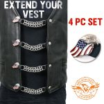 Milwaukee Leather Eagle Flag Medallion Vest Extender Double Chrome Chains Genuine Leather 6.5″ Long 4-PC MLA6005SET - Image 3
