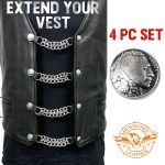 Milwaukee Leather Indian Head Medallion Vest Extender – Double Chrome Chains Genuine Leather 6.5″ Extension 4-PCS MLA6014SET - Image 3
