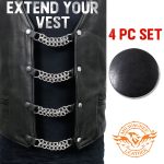 Milwaukee Leather Black Medallion Vest Extender – Double Chrome Chains Genuine Leather 6.5″ Extension 4-PCS MLA6016SET - Image 3