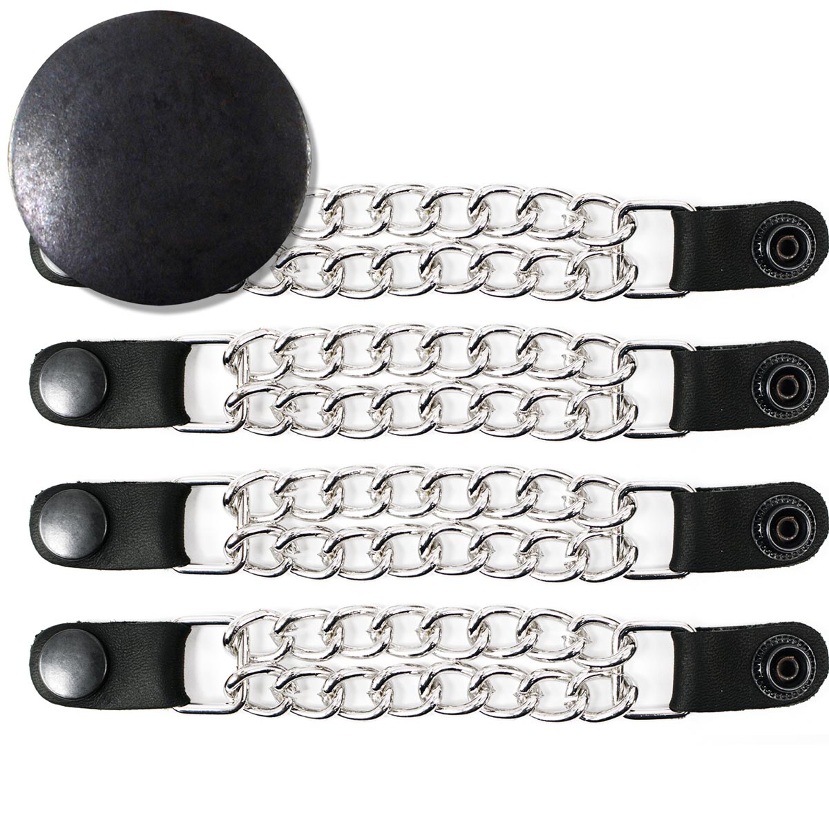 Milwaukee Leather Black Medallion Vest Extender – Double Chrome Chains Genuine Leather 6.5″ Extension 4-PCS MLA6016SET