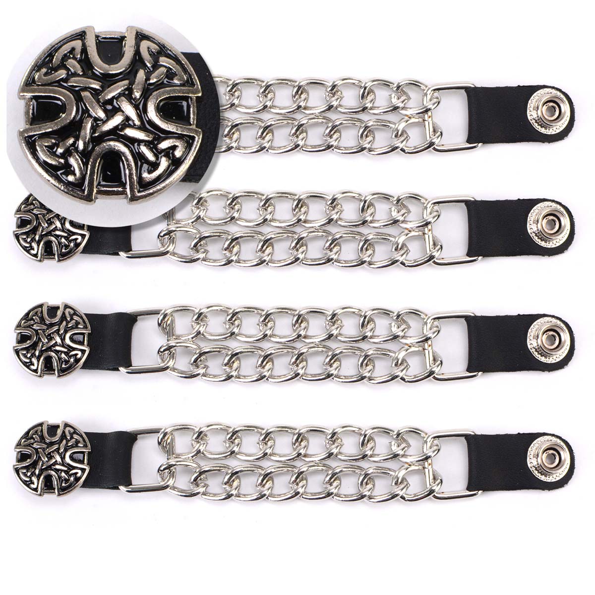Milwaukee Leather MLA6024SET Celtic Circle 4-PCS Vest Extender Double Chrome Chains w/ Genuine Leather 4″ Extension