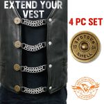 Milwaukee Leather 12 Gauge Shell Medallion Vest Extender – Double Chrome Chains Genuine Leather 6.5″ Extension 4-PCS MLA6025SET - Image 3