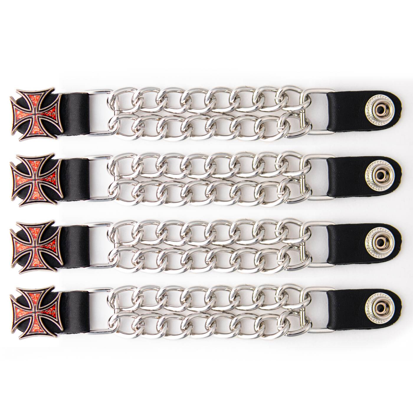 Milwaukee Leather 4-Piece Vest Extender Set – Red Iron Cross, Double Chrome Chains, 4-Inch-MLA6029SET