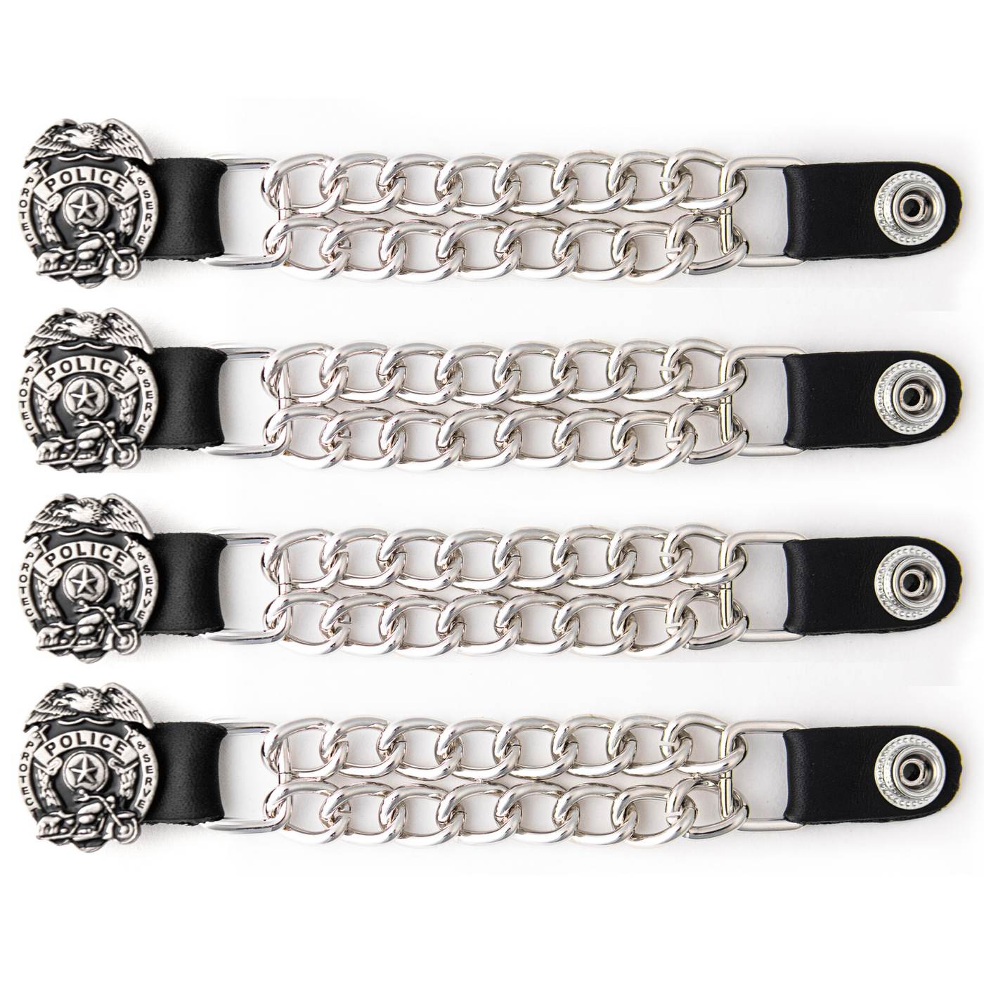 Milwaukee Leather 4-Piece Vest Extender Set – Police Badge, Double Chrome Chains, 4-Inch-MLA6032SET