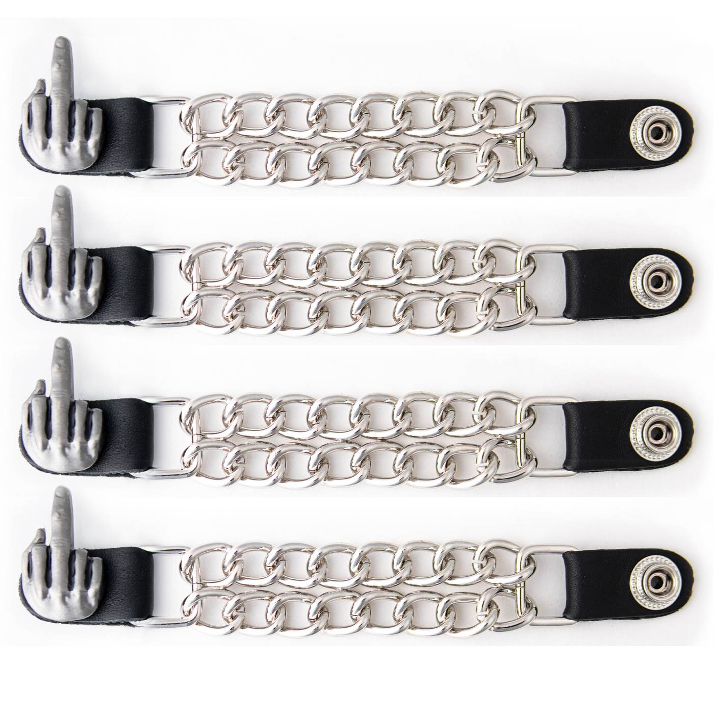 Milwaukee Leather 4-Piece Vest Extender Set – Middle Finger, Double Chrome Chains, 4-Inch-MLA6033SET
