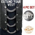 Milwaukee Leather 5 Cent Buffalo Medallion Vest Extender – Double Chrome Chains Genuine Leather 8.5″ Extension 4-PCS MLA6043SET - Image 3