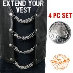 Milwaukee Leather Indian Head Medallion Vest Extender – Double Chrome Chains Genuine Leather 8.5″ Extension 4-PCS MLA6044SET - Image 3