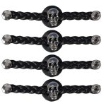 Milwaukee Leather Skull Medallion Vest Extender Genuine Leather Braided Strap 6.5″ Extension 4-PCS MLA6064SET