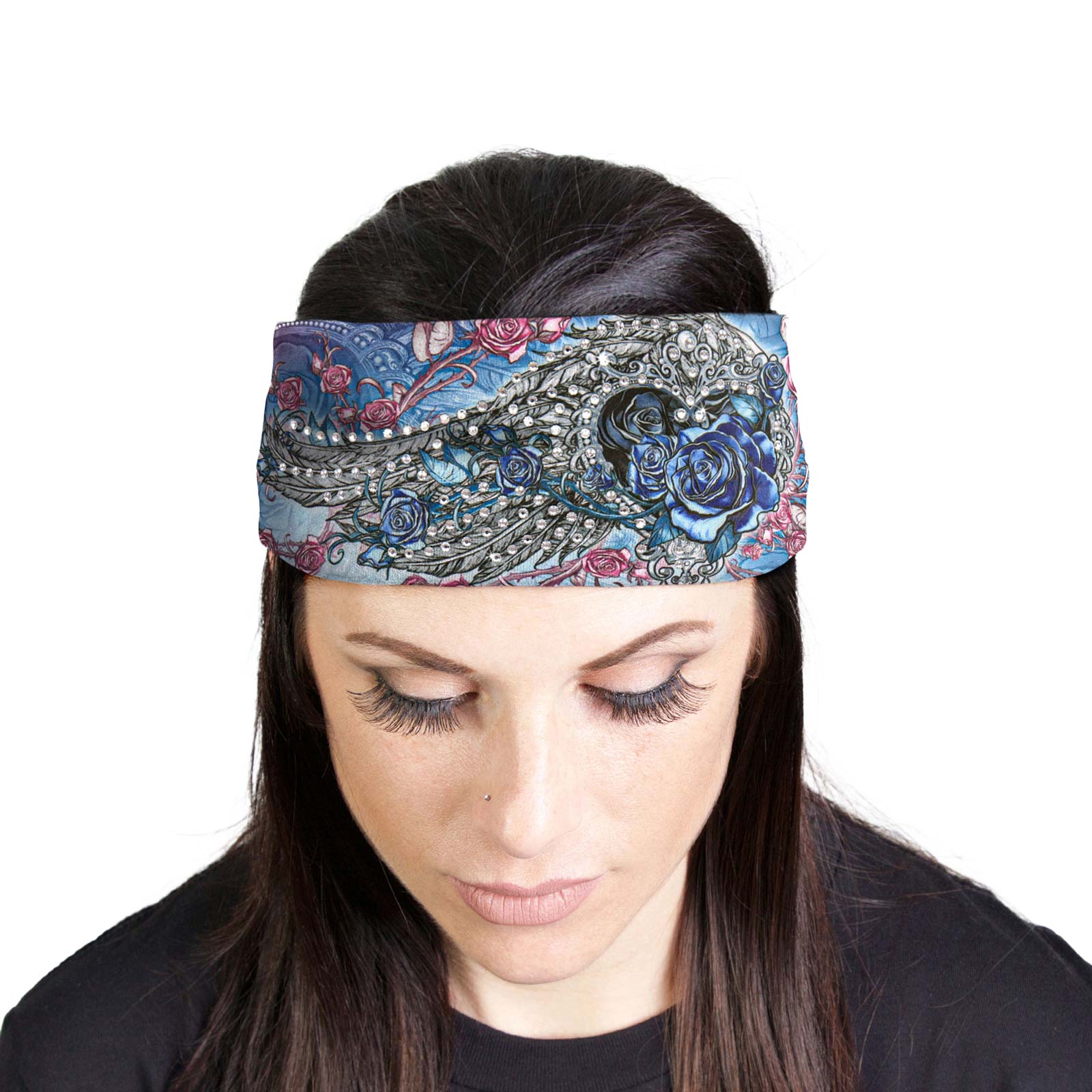 Milwaukee Leather | Bling Designed Wide Headbands-Headwraps for Women Biker Bandana with Angle Roses – MLA8001