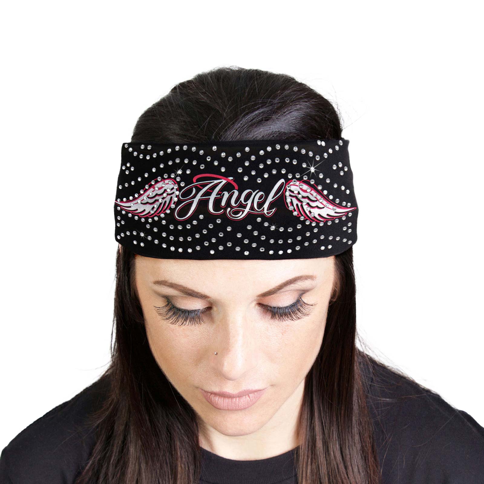 Milwaukee Leather | Bling Designed Wide Headbands-Headwraps for Women Biker Bandana with Angle Wings – MLA8002