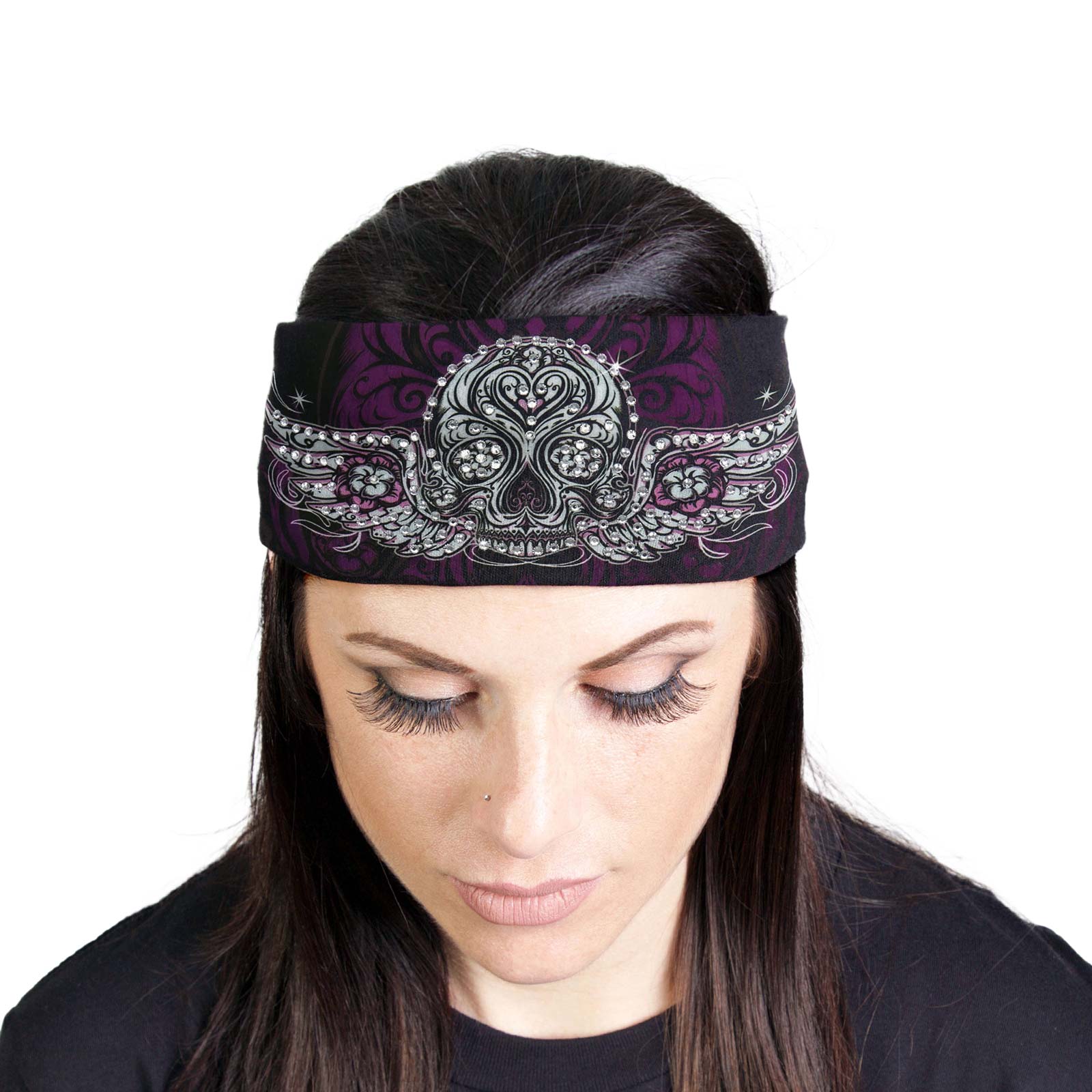 Milwaukee Leather | Bling Designed Wide Headbands-Headwraps for Women Biker Bandana with Antique Sugar – MLA8003
