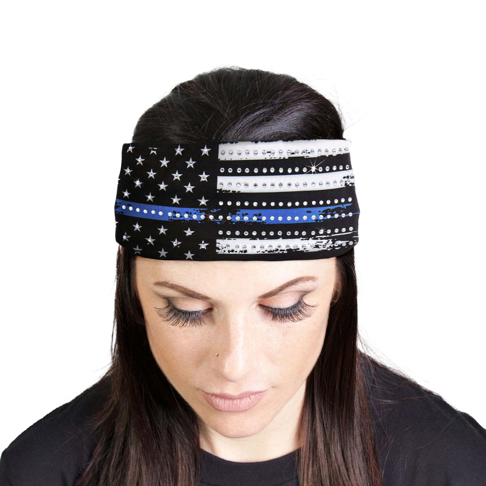 Milwaukee Leather | Bling Designed Wide Headbands-Headwraps for Women Biker Bandana with Blue Flag – MLA8014