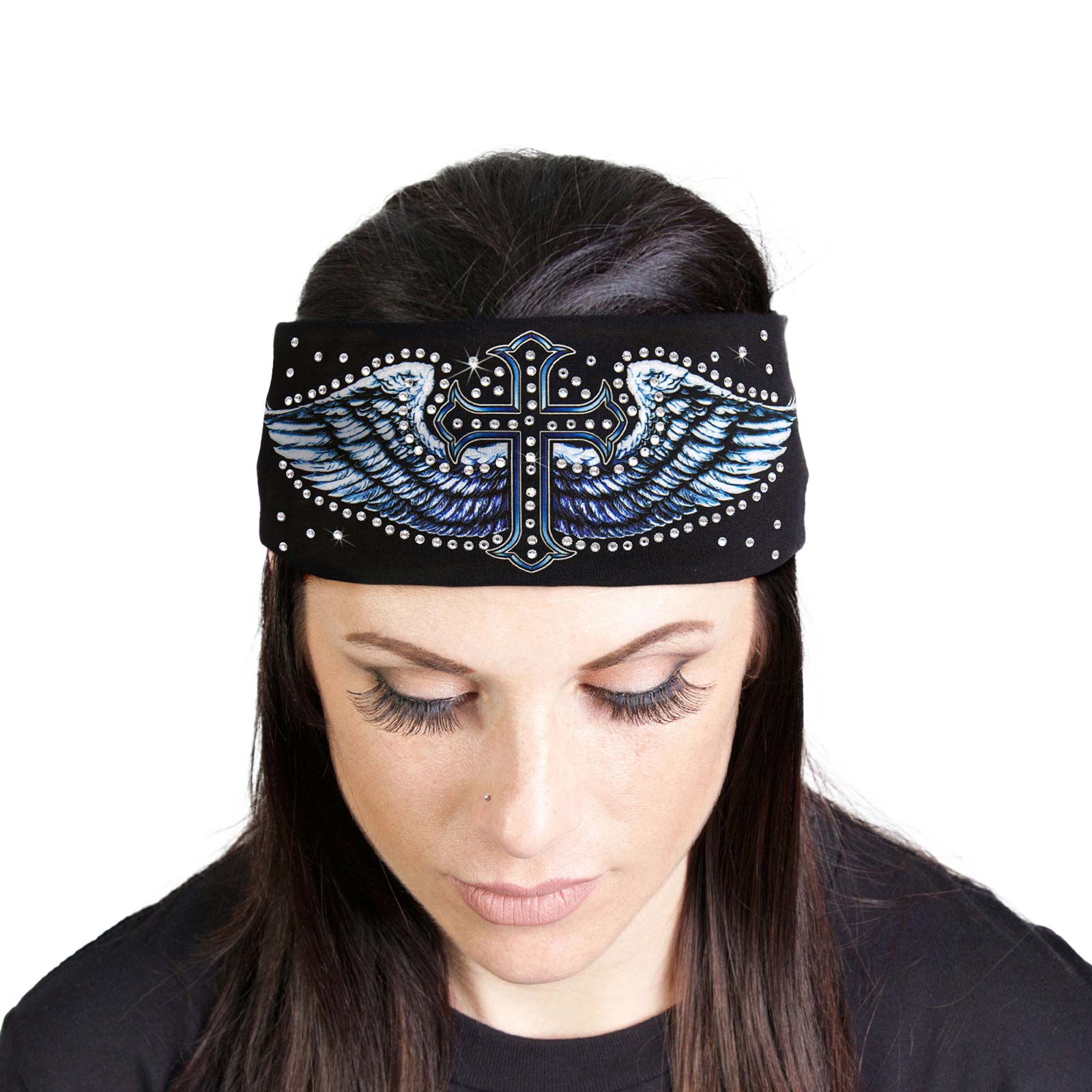 Milwaukee Leather | Bling Designed Wide Headbands-Headwraps for Women Biker Bandana with Cross Wings – MLA8018