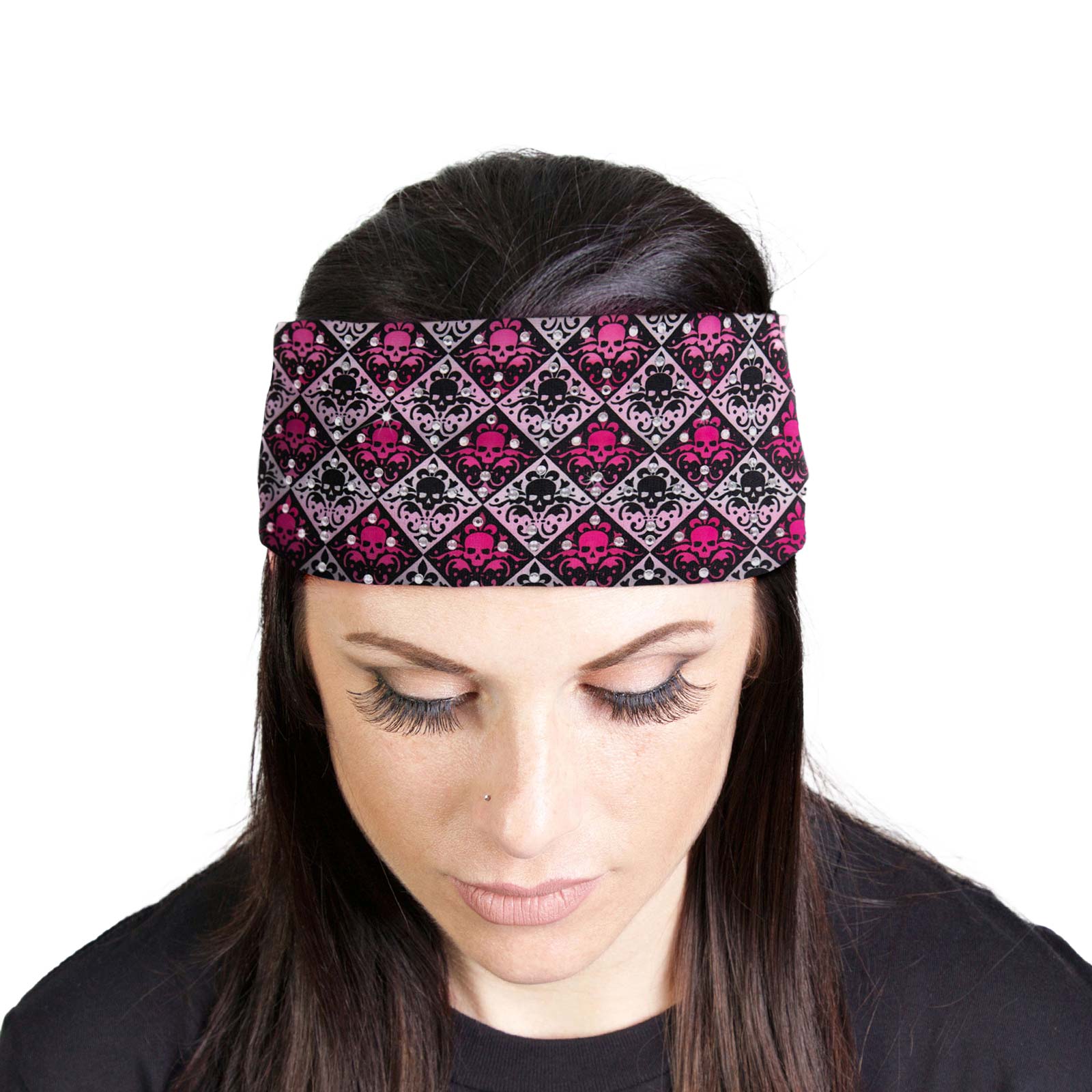 Milwaukee Leather | Bling Designed Wide Headbands-Headwraps for Women Biker Bandana with Fleur De Skulls – MLA8022