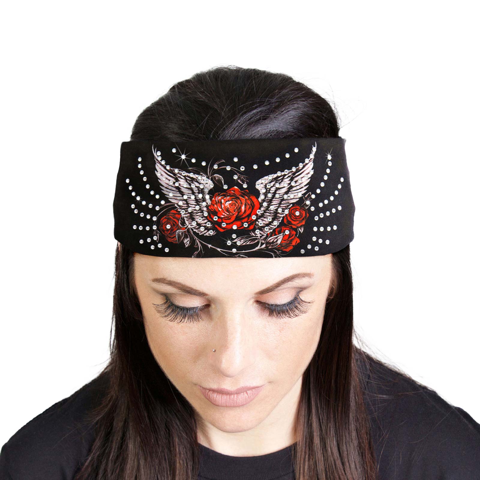 Milwaukee Leather | Bling Designed Wide Headbands-Headwraps for Women Biker Bandana with Flaming Rose – MLA8023