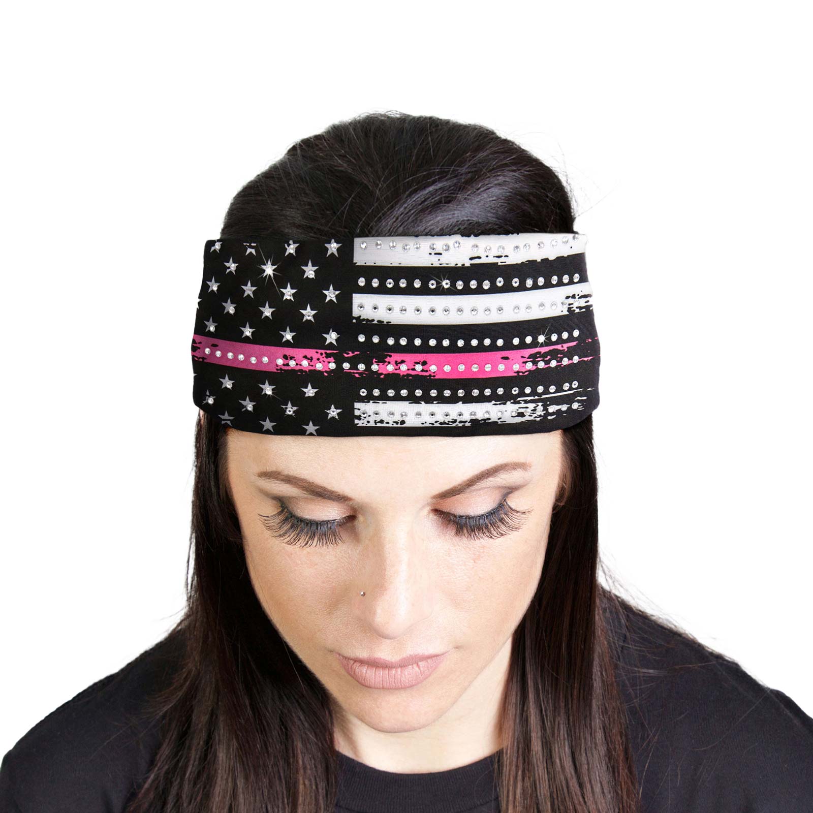 Milwaukee Leather | Bling Designed Wide Headbands-Headwraps for Women Biker Bandana with Pink Flag – MLA8033