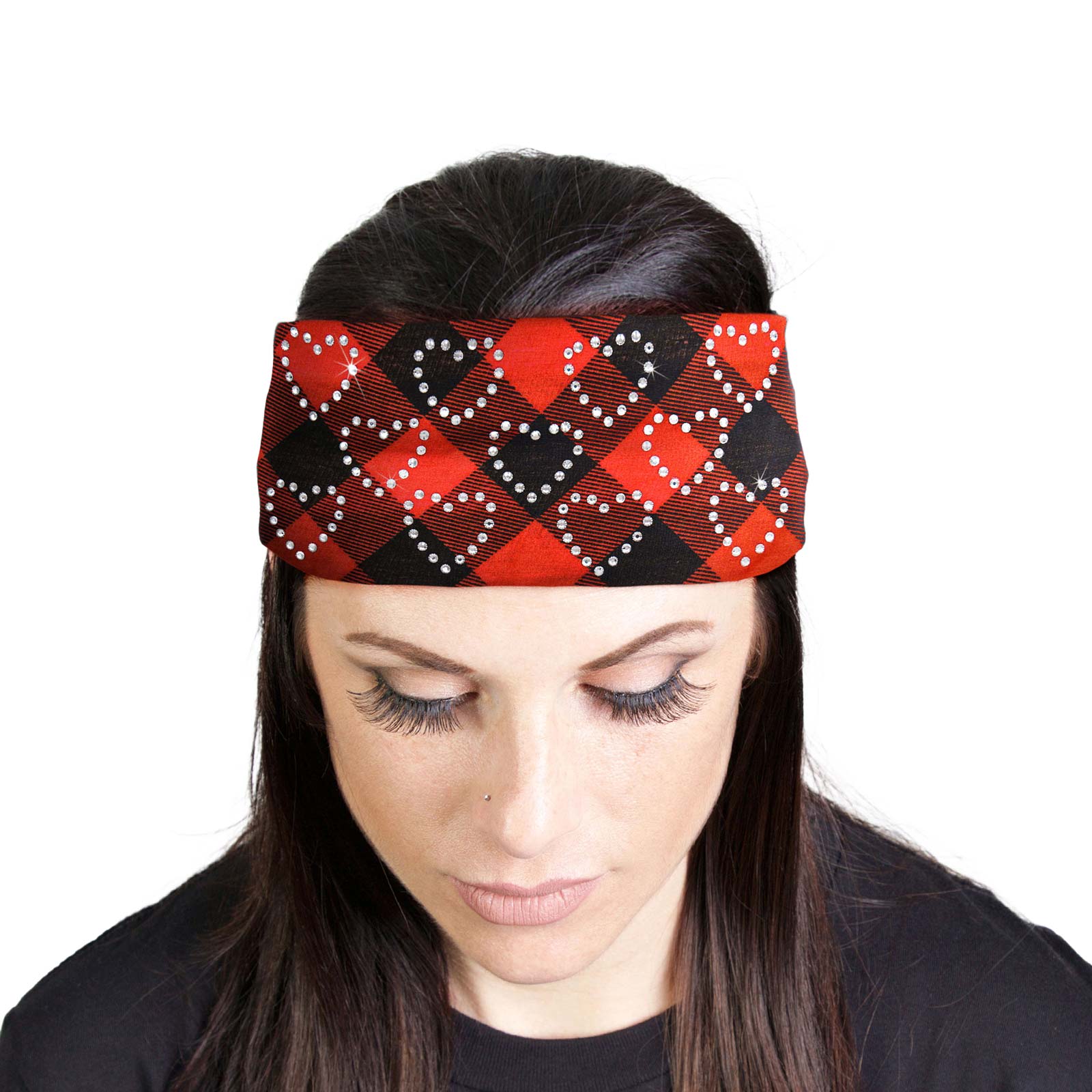 Milwaukee Leather | Bling Designed Wide Headbands-Headwraps for Women Biker Bandana with Plaid Red – MLA8034