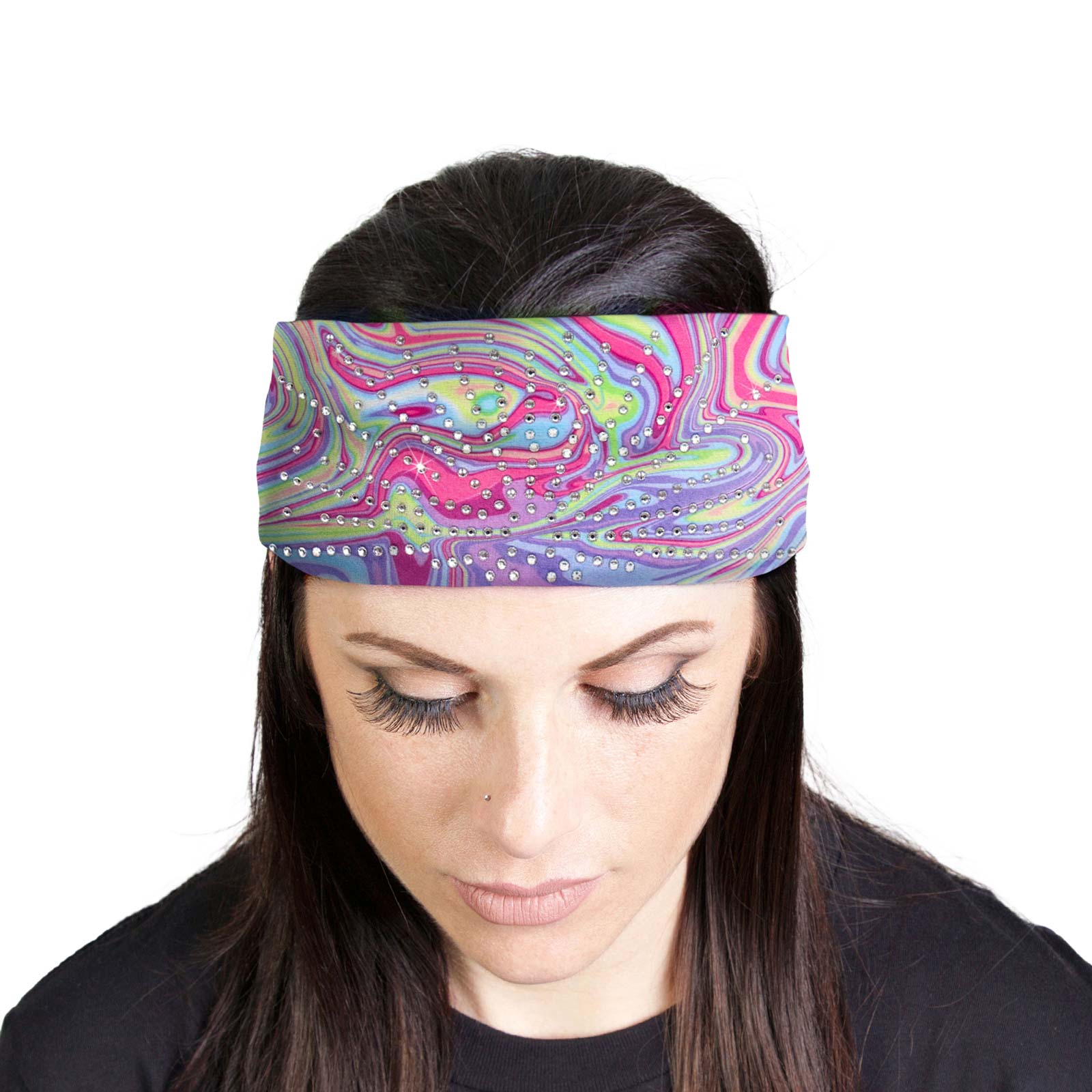 Milwaukee Leather | Bling Designed Wide Headbands-Headwraps for Women Biker Bandana with Rainbow Swirl – MLA8035